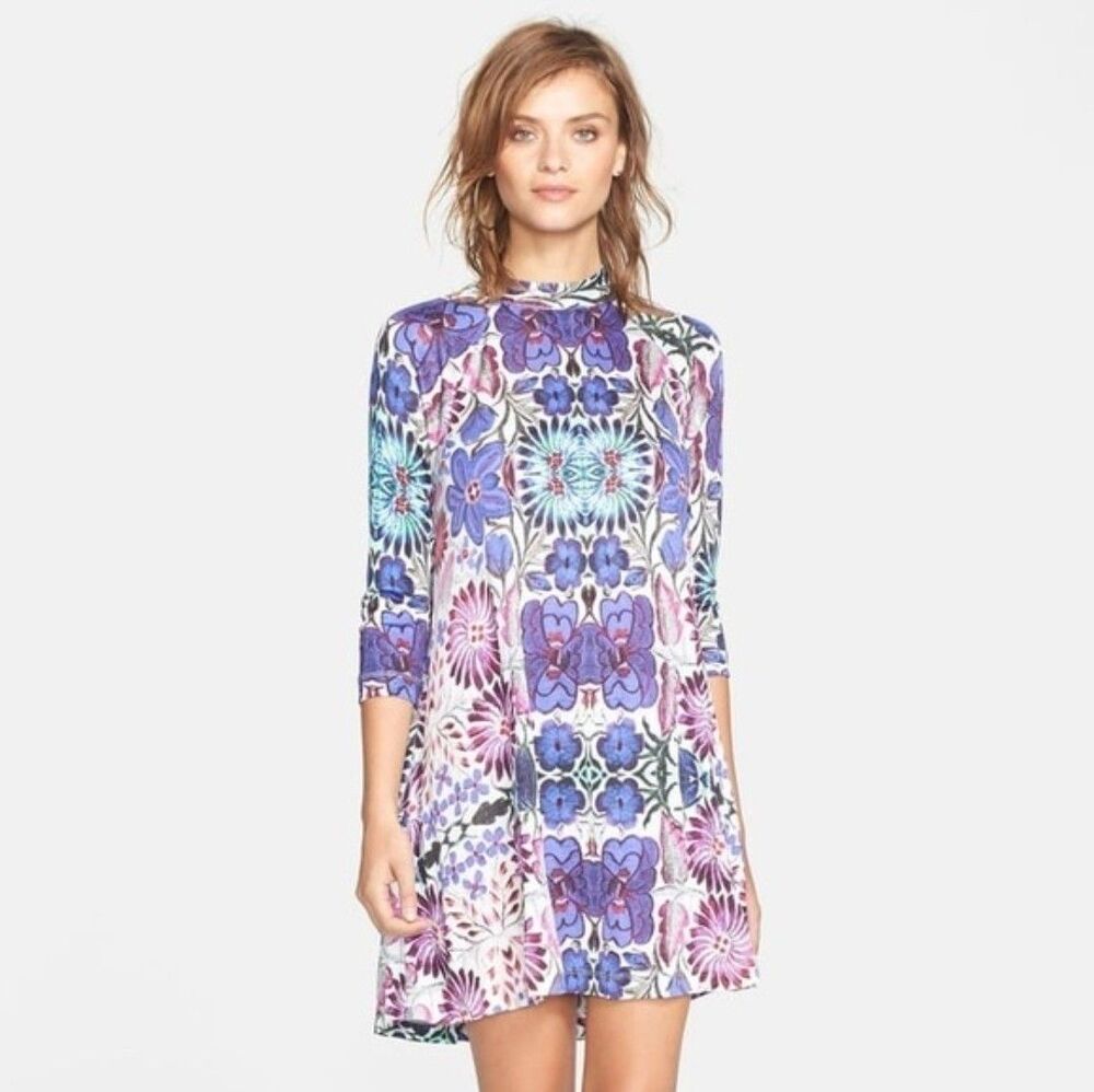 Free People Women New Romantics Fiesta Floral Mini Swing Dress XSmall Multicolor